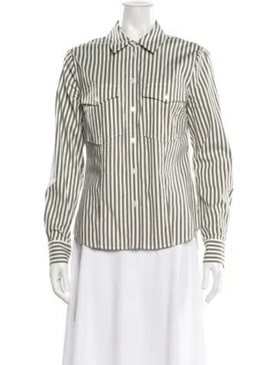 Pre-owned Veronica Beard Striped Long Sleeve Button-up Top In Green