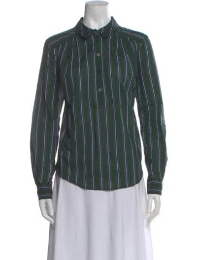 Pre-owned Veronica Beard Striped Long Sleeve Button-up Top In Green
