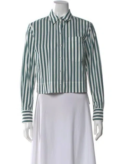 Pre-owned Veronica Beard Striped Long Sleeve Button-up Top In Green