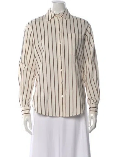Pre-owned Veronica Beard Striped Long Sleeve Button-up Top In Neutral