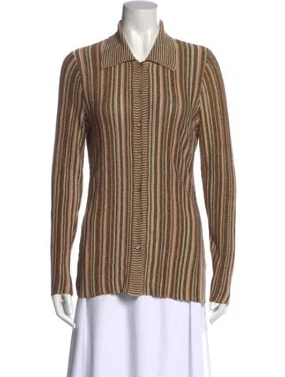 Pre-owned Veronica Beard Striped Long Sleeve Button-up Top In Neutral