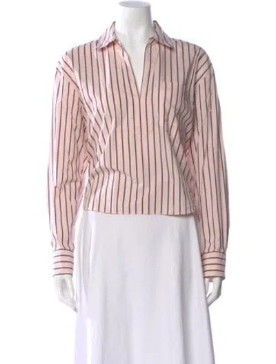 Pre-owned Veronica Beard Striped Long Sleeve Button-up Top In Pink
