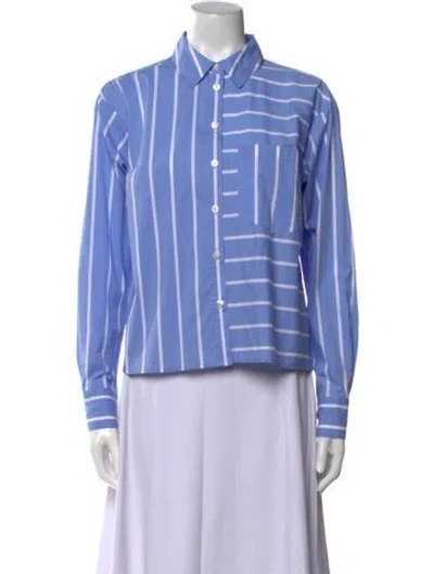 Pre-owned Veronica Beard Striped Long Sleeve Button-up Top W/ Tags In Blue