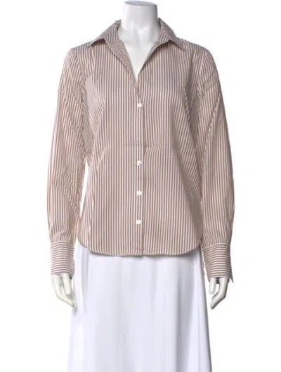 Pre-owned Veronica Beard Striped Long Sleeve Button-up Top W/ Tags In Brown