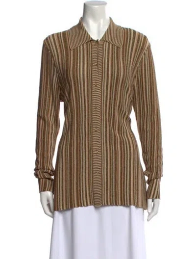 Pre-owned Veronica Beard Striped Long Sleeve Button-up Top W/ Tags In Neutral