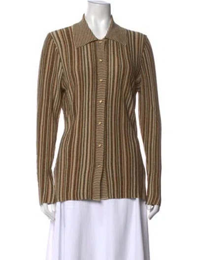 Pre-owned Veronica Beard Striped Long Sleeve Button-up Top W/ Tags In Neutral