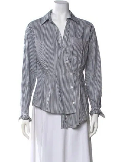 Pre-owned Veronica Beard Striped Long Sleeve Button-up Top W/ Tags In White
