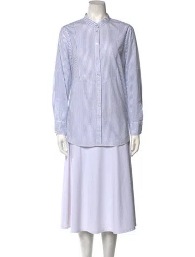Pre-owned Veronica Beard Striped Long Sleeve Button-up Top In White