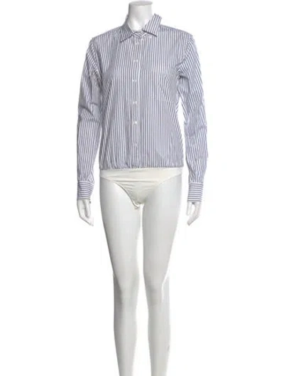 Pre-owned Veronica Beard Striped Long Sleeve Button-up Top In White