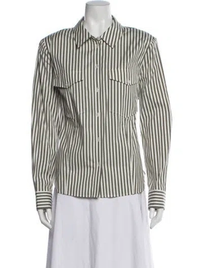 Pre-owned Veronica Beard Striped Long Sleeve Button-up Top In White