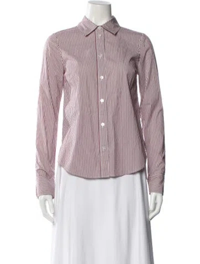 Pre-owned Veronica Beard Striped Long Sleeve Button-up Top In White