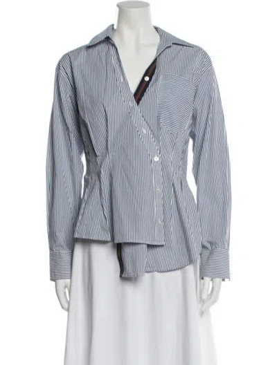Pre-owned Veronica Beard Striped Long Sleeve Button-up Top In White