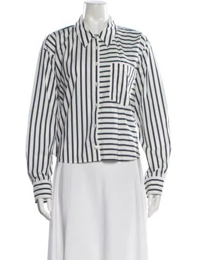 Pre-owned Veronica Beard Striped Long Sleeve Button-up Top In White