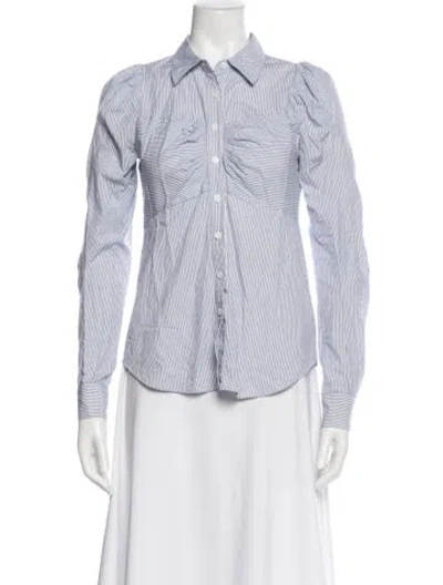 Pre-owned Veronica Beard Striped Long Sleeve Button-up Top In White