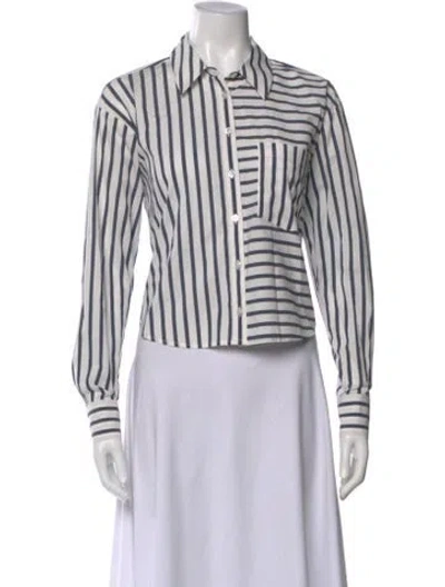 Pre-owned Veronica Beard Striped Long Sleeve Button-up Top In White