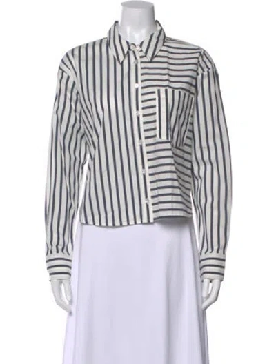 Pre-owned Veronica Beard Striped Long Sleeve Button-up Top In White