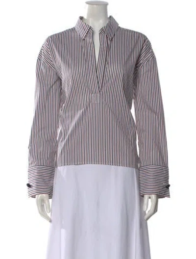 Pre-owned Veronica Beard Striped Long Sleeve Button-up Top In White
