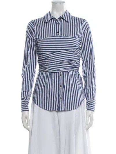 Pre-owned Veronica Beard Striped Long Sleeve Button-up Top In White