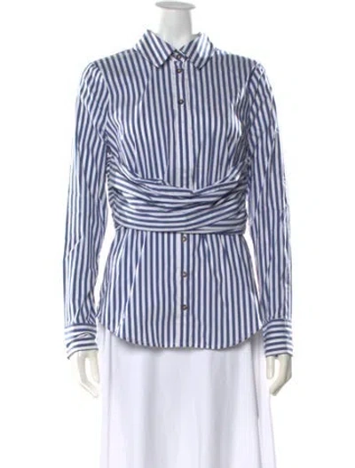 Pre-owned Veronica Beard Striped Long Sleeve Button-up Top In White