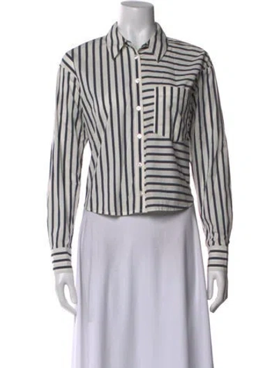 Pre-owned Veronica Beard Striped Long Sleeve Button-up Top In White