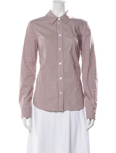 Pre-owned Veronica Beard Striped Long Sleeve Button-up Top In White
