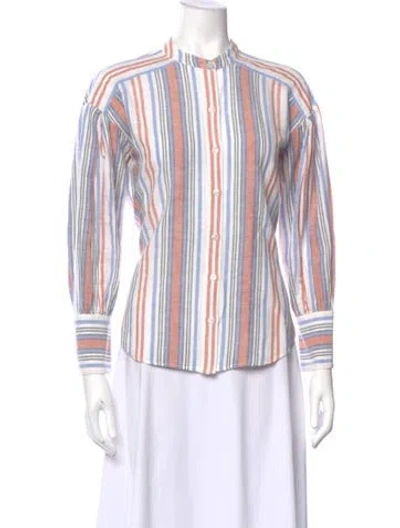Pre-owned Veronica Beard Striped Long Sleeve Button-up Top In White