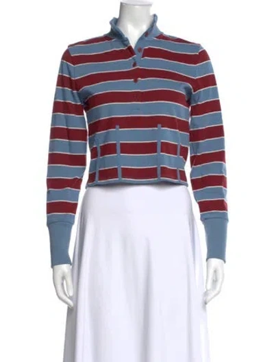 Pre-owned Veronica Beard Striped Long Sleeve Polo In Blue