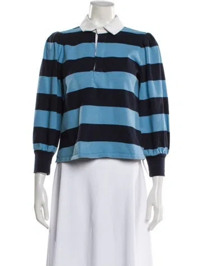 Pre-owned Veronica Beard Striped Long Sleeve Polo In Blue