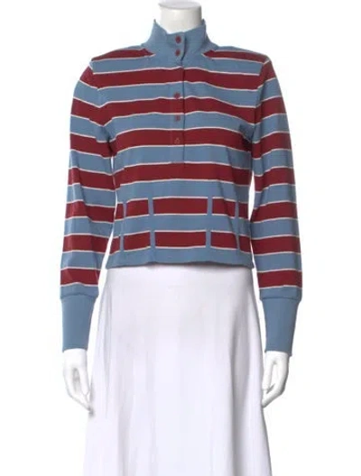 Pre-owned Veronica Beard Striped Long Sleeve Polo In Blue