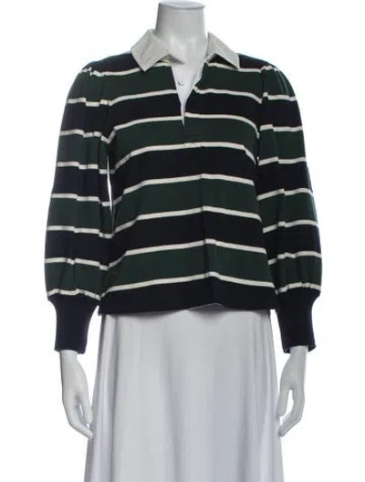 Pre-owned Veronica Beard Striped Long Sleeve Polo In Blue
