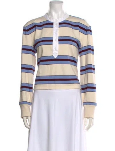 Pre-owned Veronica Beard Striped Long Sleeve Polo In Blue/burgundy/neutrals