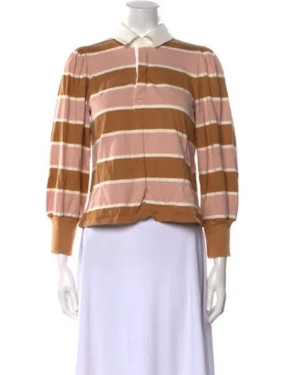 Pre-owned Veronica Beard Striped Long Sleeve Polo In Brown
