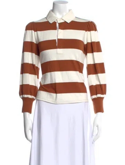 Pre-owned Veronica Beard Striped Long Sleeve Polo In Brown