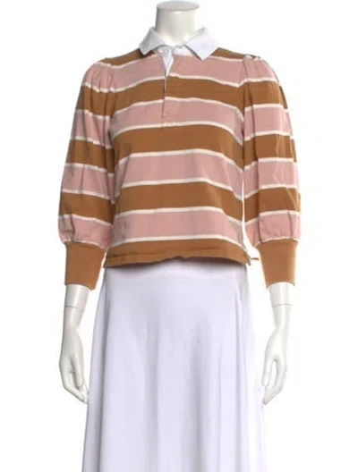 Pre-owned Veronica Beard Striped Long Sleeve Polo In Brown