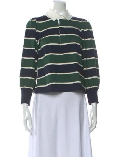 Pre-owned Veronica Beard Striped Long Sleeve Polo In Green