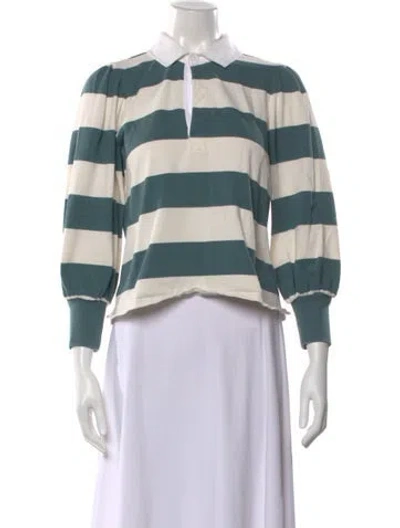 Pre-owned Veronica Beard Striped Long Sleeve Polo In White