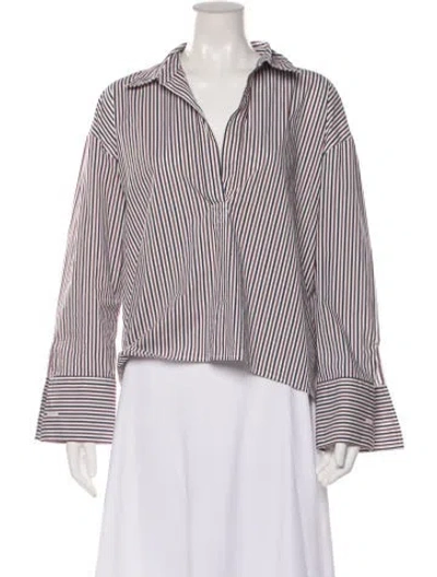 Pre-owned Veronica Beard Striped Long Sleeve Top In White