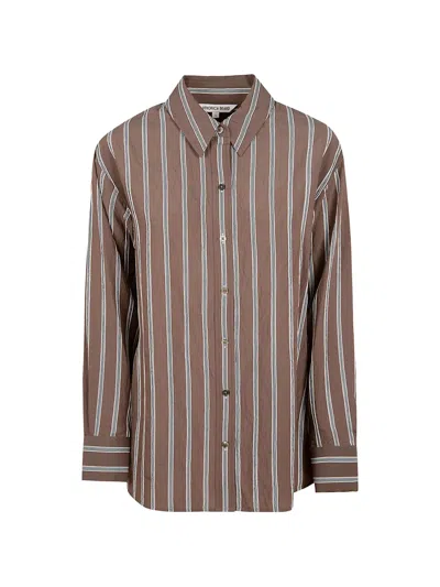 Veronica Beard Striped Long-sleeve Shirt In Brown