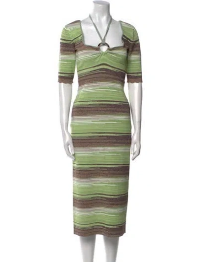 Pre-owned Veronica Beard Striped Midi Length Dress In Green