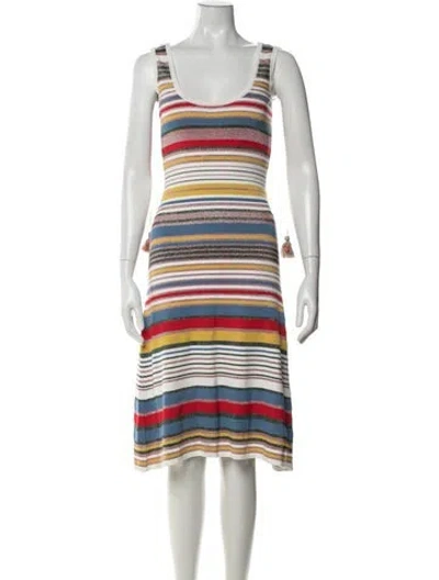 Pre-owned Veronica Beard Striped Midi Length Dress In Metallic/white
