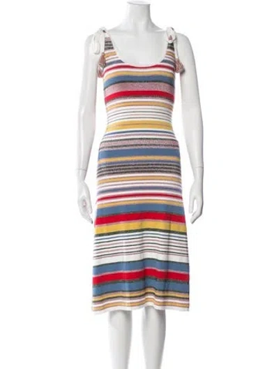 Pre-owned Veronica Beard Striped Midi Length Dress In White
