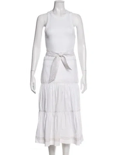 Pre-owned Veronica Beard Striped Midi Length Dress In White