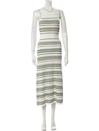 Pre-owned Veronica Beard Striped Midi Length Dress In White