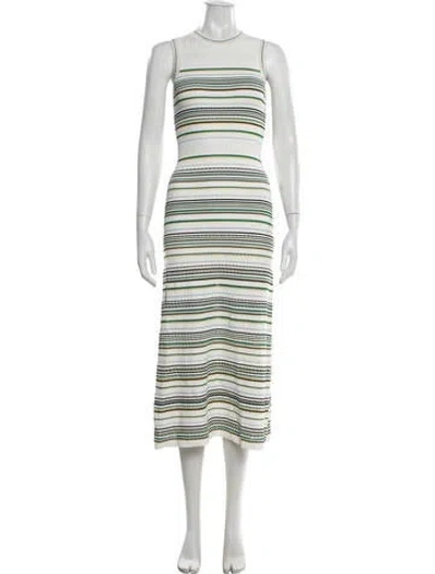 Pre-owned Veronica Beard Striped Midi Length Dress In White