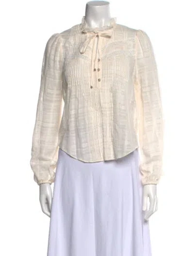 Pre-owned Veronica Beard Striped Mock Neck Blouse In Neutral