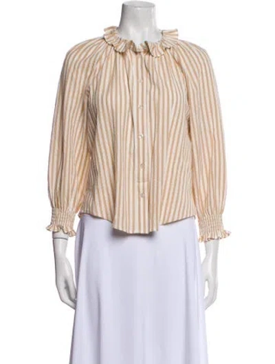 Pre-owned Veronica Beard Striped Mock Neck Blouse In Neutral