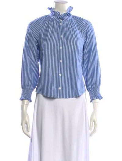 Pre-owned Veronica Beard Striped Mock Neck Button-up Top In Blue