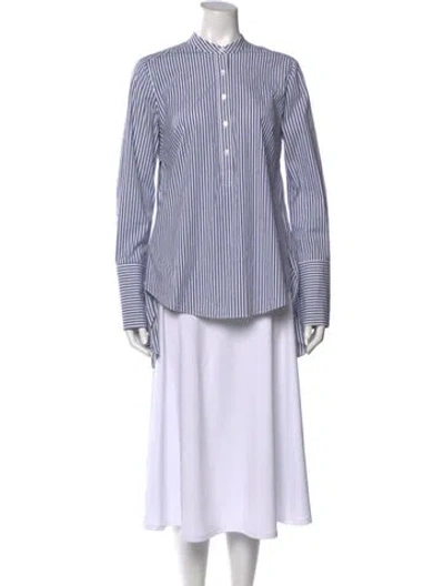 Pre-owned Veronica Beard Striped Mock Neck Button-up Top In Blue