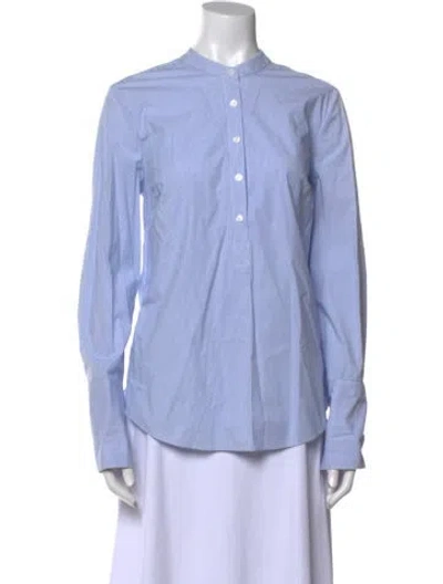 Pre-owned Veronica Beard Striped Mock Neck Button-up Top In Blue