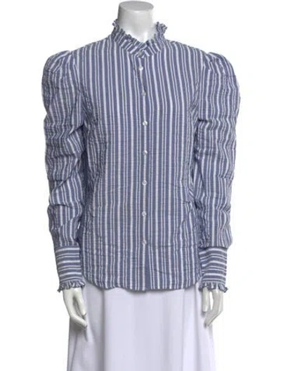 Pre-owned Veronica Beard Striped Mock Neck Button-up Top In Multi